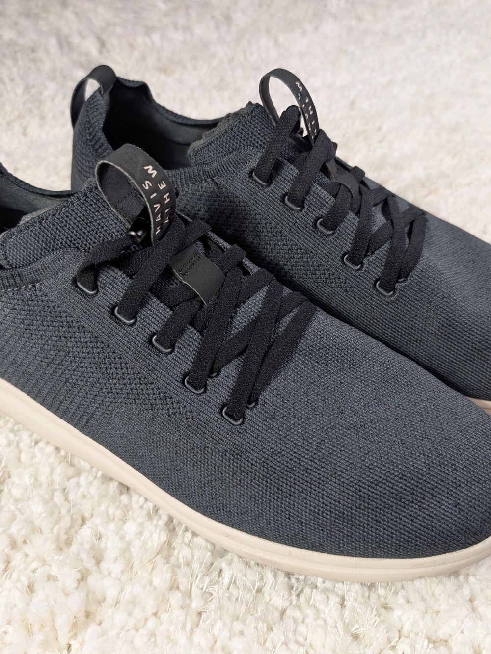 Travis Mathew Men’s Knit Sneakers - Black Upper with Cream Sole